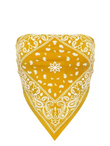 Design by Olivia Women's Sexy Paisley Bandana/Tie dye Halter Top Shirt- Made in USA - Small - yellow