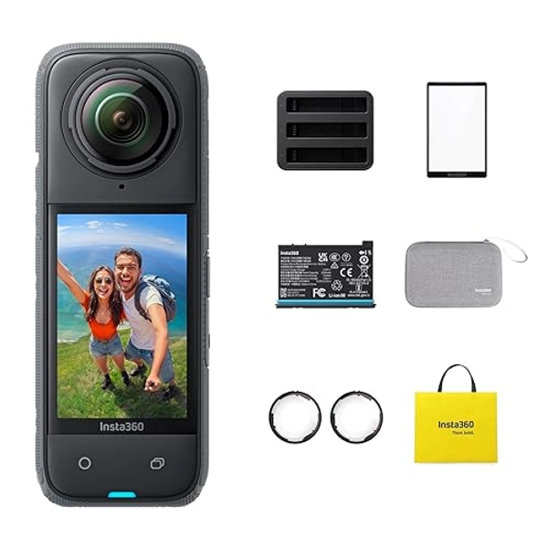 Insta360 X4 Action Bundle - Waterproof 8K 360 Action Camera, 4K Wide-Angle Video, Invisible Selfie Stick Effect, Removable Lens Guards, 135 Min Battery Life, AI Editing, Stabilization - Action Bundle -No Micro SD Card