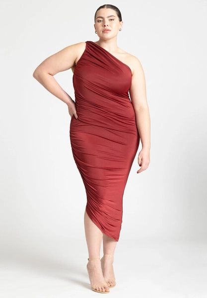Ruched One Shoulder Cocktail Dress, Blaze Red