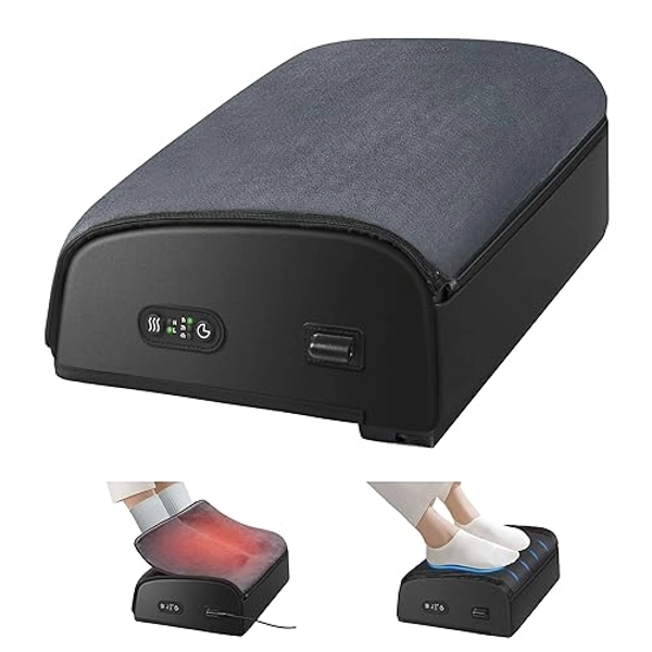 Comfier Heated Foot Rest for Under Desk at Work&Foot Warmer,Adjustable Ergonomic Foot Stand,Office Chair&Home Gaming Desk Footstool,Memory Foam Support Cushion for Back,Gifts for Men,Women