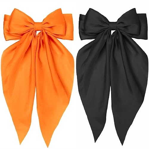 Hair Bows for Women Orange Halloween Black Hair Bows - Orange, Black