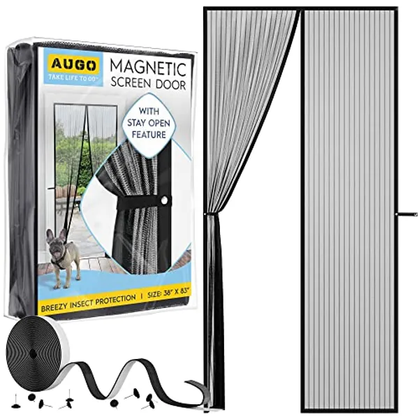 AUGO Magnetic Screen Door - Self Sealing, Heavy Duty, Hands Free Mesh Partition Keeps Bugs Out - Pet and Kid Friendly - Patent Pending Keep Open Feature - 38 Inch x 83 Inch - 38"x 83"