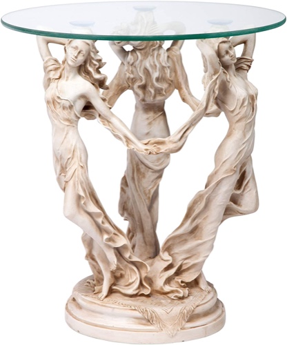 Design Toscano The Greek Muses Glass Topped Side Table, 20 Inch, Antique Stone - The Greek Muses