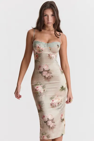 Clothing : Midi Dresses : 'Venus' Vintage Floral Midi Dress