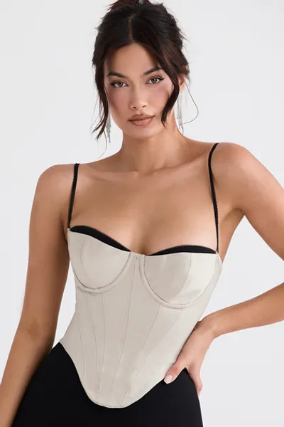 Clothing : Tops : 'Luette' Beige Satin Underwired Corset