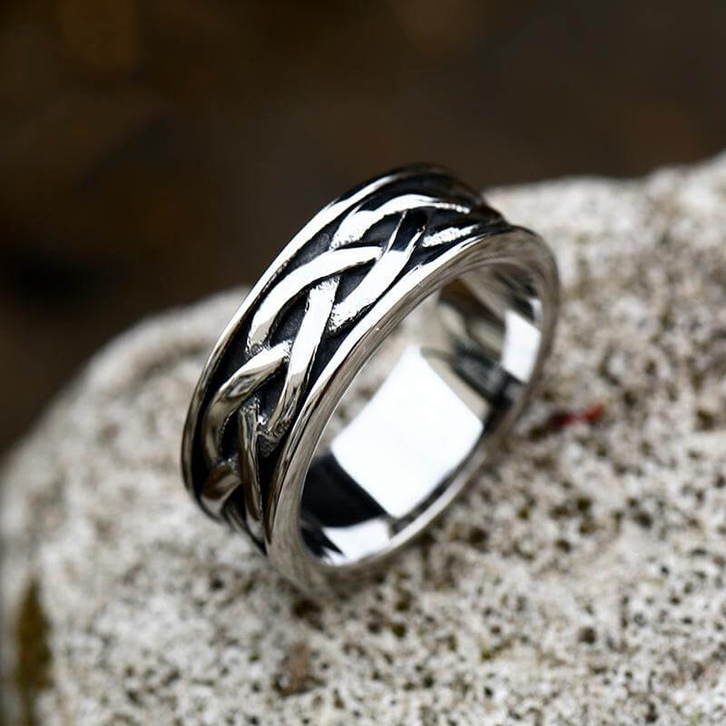 Viking Celtic Knot Stainless Steel Band Ring - Stainless Steel / 10