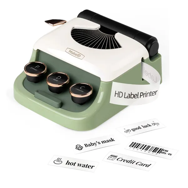 MakeID Label Printer HD(300dpi), Portable Bluetooth Handheld Label Maker Machine with Tape, Multiple Templates Compatible with iOS Android Easy to Use Rechargeable Labeler - Green (300dpi)
