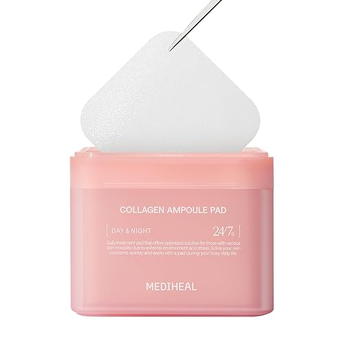 MEDIHEAL Collagen Ampoule Pad – Square Cotton Facial Toner Pads Collagen & Ceramide - Skin Firming & Restore Elasticity - Tighten Wrinkles & Lines - Vegan Eco Silk Wipes, 100 Pads