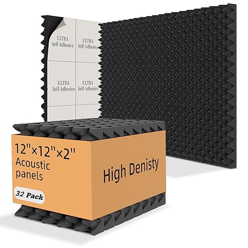32 Pack Acoustic Foam,12x12x2 inches Sound Proof Foam Panels for Walls, Premium Egg Crate Panel Studio Foam Wall Panel (Black) - 32 pack - Black