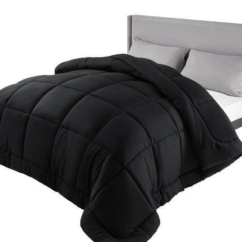 BEDSURE Bedding Comforter Queen Black - All Season Quilted Down Alternative Comforter for Queen Bed, 300GSM Mashine Washable Microfiber Bedding Comforter with Corner Tabs - Queen Black