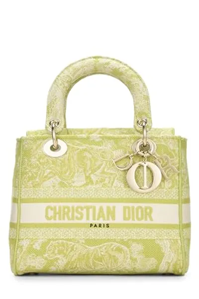 Dior, Pre-Loved Green Embroidered Canvas Lady D-Lite Medium, Green