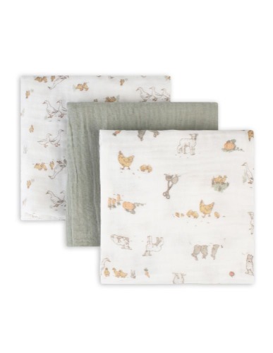 The Little Linen Co. Muslin Wrap Farmyard Lamb 3 Pack