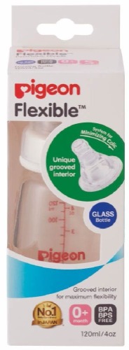 Pigeon Slim Neck Glass Bottle with Flexible Peristaltic Teat - 120ml