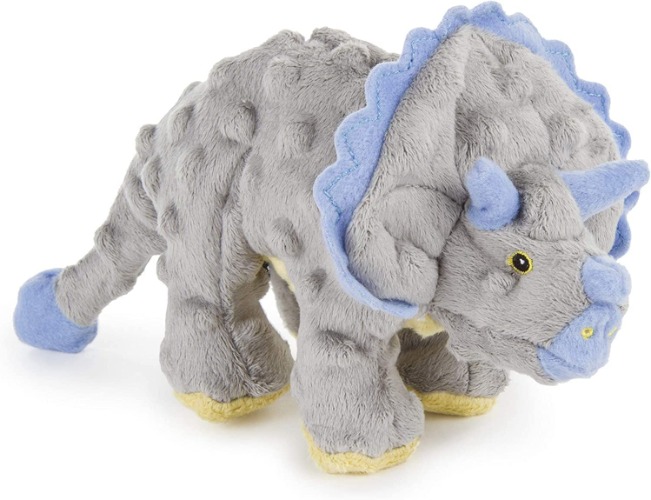 goDog Dinos Frills Squeaky Plush Dog Toy, Chew Guard Technology - Gray, Small - Small Dinos Frills (Gray)