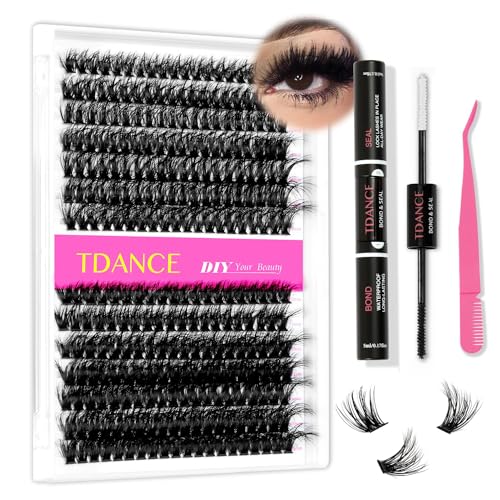 Fluffy Eyelash Extensions Kit With 280pcs Thick Cluster Lashes,60D 80D Individual Lashes, Lash Bond, Seal Glue, Applicator for Beginners(Kit-Fluffy-60D+80D-280PCS) - 60D+80D KIT-Fluffy