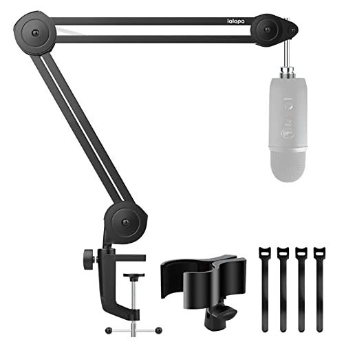 iQlQPQ Microphone Boom Arm, Heavy Duty Boom Arm Mic Stand Suspension Scissor Mic Arm Desk Mount with Upgraded Mic Clip Max Clamping Range 60mm for Blue Yeti Snowball,Shure,Hyperx Quadcast & Other Mic