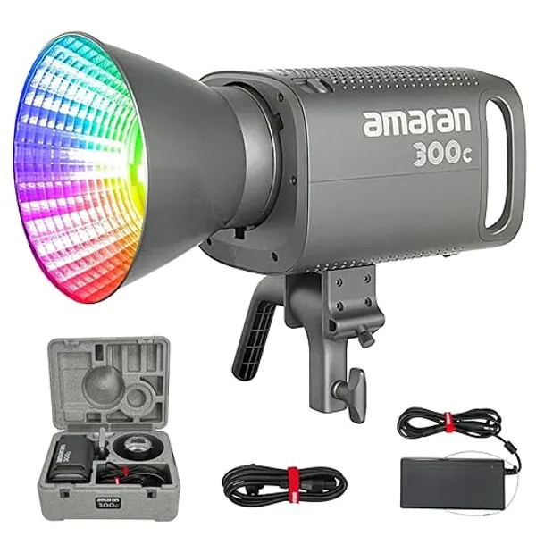 Aputure Amaran 300c RGB COB Video Light Bowen Mount 2,500K to 7,500K CCT with G/M Adjustment 26,580 lux @ 1m with Hyper Reflector Support APP Control - Grey (300c)