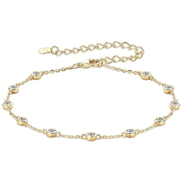 PROSTORY Bezel Moissanite Bracelet, 0.66cttw D Color VVS1 925 Sterling Silver Adjustable Dainty Bracelets for Women Mother's day Valentine's day Birthday Jewelry Gifts (Gold)