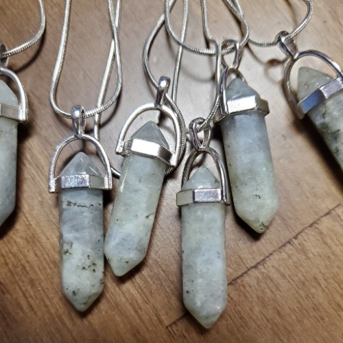 Gray Moonstone Crystal Point Silver Necklace
