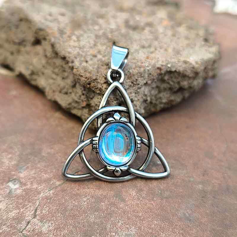 Triquetra Cat Eye Stainless Steel Viking Pendant - Stainless Steel / Pendant Only