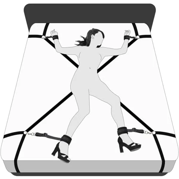 Bed Restraints BDSM Kit Super Easy Install, Wrist Ankle Cuff Multifunction Fetish Bondage Rope for Adults Women Couples Role Play Game Pleasure SM Tool