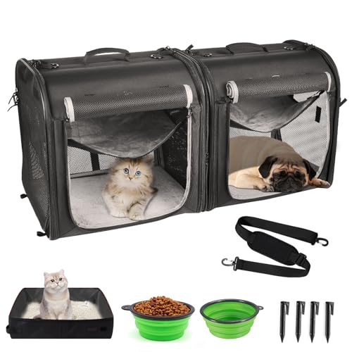 Wakytu 2-in-1 Pet Carrier for Small Dogs Cats Portable Dog Carrier for 2 Dogs Double Cat Carrier for Travel with Litter Box, Pet Kennel Shelter Crates