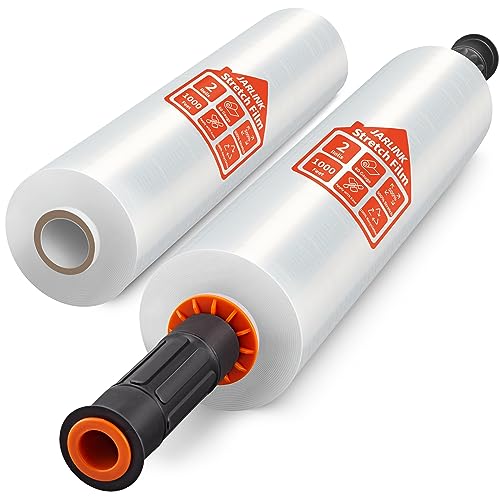JARLINK Stretch Film, 15 Inch x 1000 Feet Shrink Wrap for Pallet Wrap, Industrial Strength Stretch Wrap with Handles, Moving Wrapping Plastic Roll, 60 Gauge, 2 Pack, Clear - 2 Pack