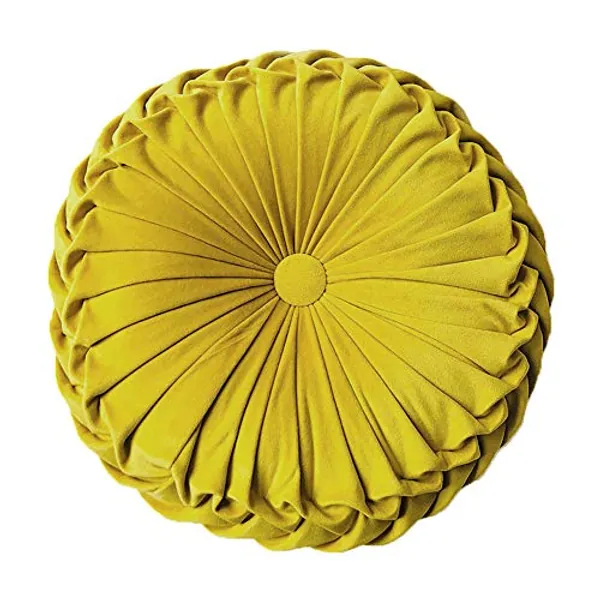 Teieas Round Throw Pillow Velvet Home Decoration Pleated Round Pillow Cushion for Couch Chair Bed Car Light Yellow