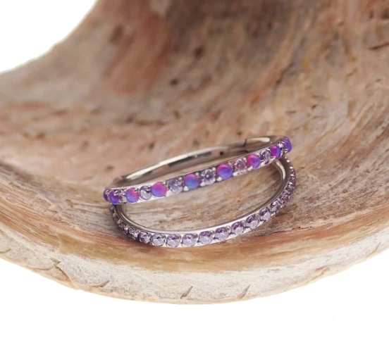 16g implant titanium Double Layer fire Opal & CZ Titanium Clicker, 8mm 10mm ,12mm, conch, helix, tragus, rook piercing