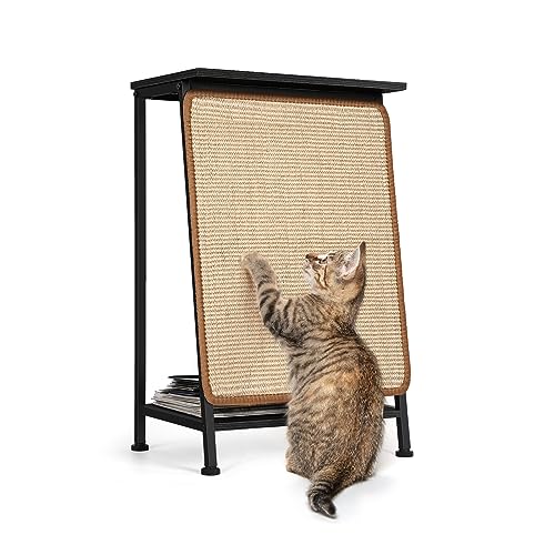 Cat Furniture End Table Modern Table with Cats Scratcher 4-in-1 Side Table for Cat Kittens, A-Frame Cat Bed Cat Table Bed with Replaceable Sisal Scratch Scratching Pad Mat for Living Room - Black