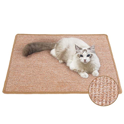 FUKUMARU Cat Scratcher Mat, 23.6 X 31.5 Inch Natural Sisal Cat Scratch Mats, Horizontal Cat Floor Scratching Pad Rug, Protect Carpets and Sofas Brown - Brown-23.6*31.5 INCH