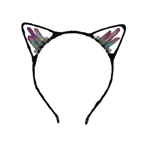 ZHOUMEIWENSP Cat Ears Crystal Electroplating Color Handmade Crown Party Hair Band (Purple&Blue) - Purple&Blue