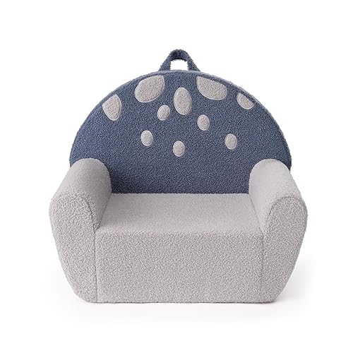 Blissful Diary Toddler Chair Comfy, Foam Kids Chair with Soft Teddy Plush, Toddler Reading Chair with Cute Mushroom Designs- Blue