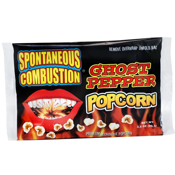 Spontaneous Combustion Ghost Pepper Microwave Popcorn Bags - 3 Pack - Ultimate Spicy Gourmet Popcorn - Perfect Hot Movie Theater Popcorn for Home - Try if you dare! - 