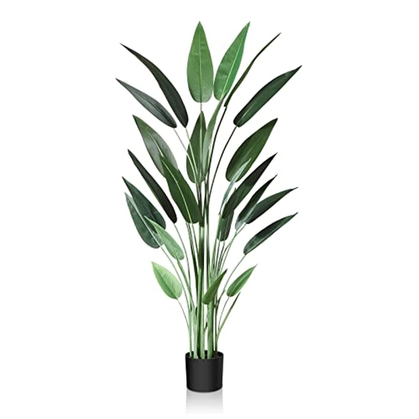 CROSOFMI Artificial Canna Lily Tree 5.2 Feet Fake Tropical Palm Tree with 25 Trunks,Perfect Large Faux Silk Plants in Pot for Indoor Outdoor Home Office Garden Modern Decoration Housewarming Gift