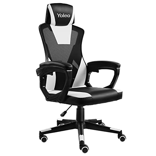 YOLEO Office Chair Ergonomic Desk Chair with 90°-135° Tilt Angle Gaming Chair, Lumbar Support & Height Adjustable Mesh Chair Gaming Chair, Executive Swivel Computer Chair for Home/Office (Black/White) - Black/White