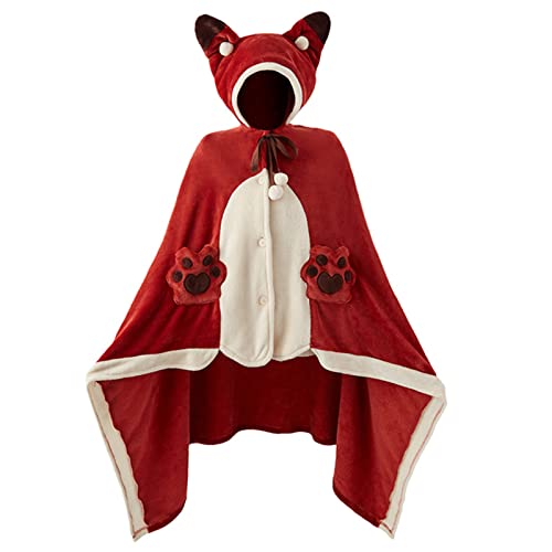 Wearable Fox Blanket Hoodie for Adult Women Girls Oversized Hooded Blanket Super Soft Comfortable Warm Cape Cloak Wrap Free Size Fox Costume,D - D