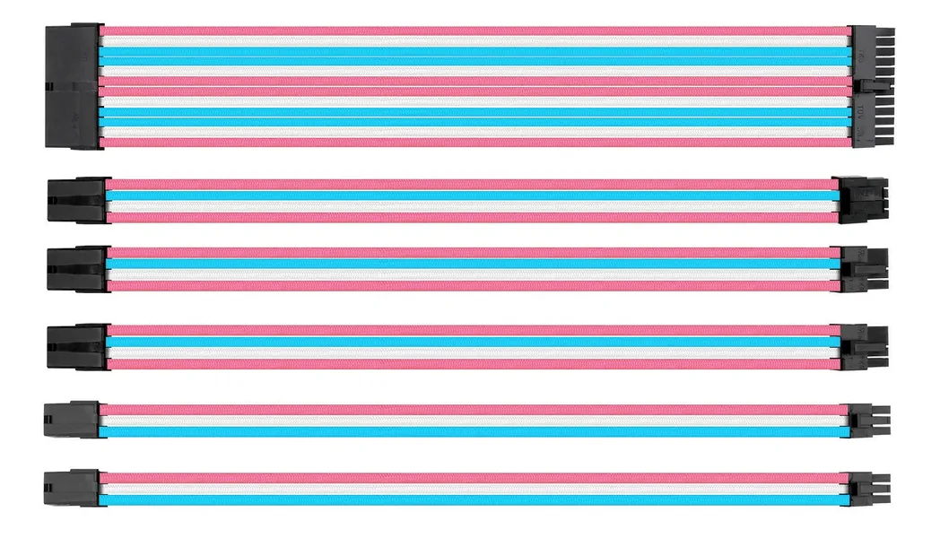 upHere Sleeved Cable - Cable Extension for Power Supply with Extra-Sleeved 24-PIN 8-PIN 6-PIN 4+4 PIN-Pink Blue White(11.8 inch/30CM)(SC306)