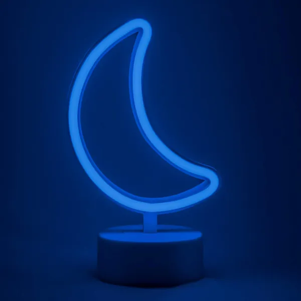 Amped & Co Moon Light, Blue LED Neon, Crescent Moon Shape, Mini Desk Light Collection, Nightlight Room Decor, Battery Powered, 7 inches, Blue