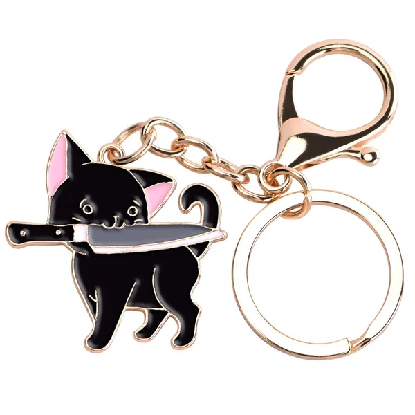 Avamie Cat Keychain, Enamel Ninja Black Cat Keychain, Cute Cat Key Chain and Charm for Handbags, Purses, Bags, Belts