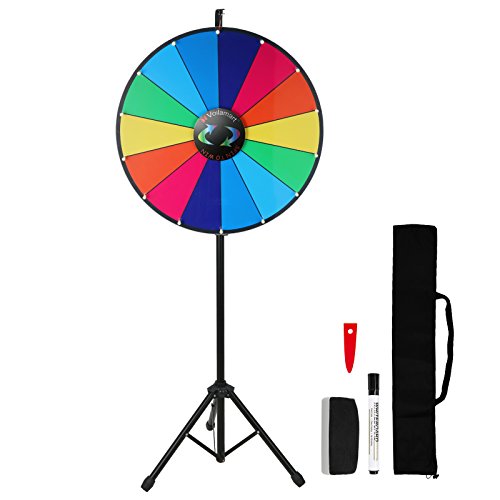 Voilamart 24 Inch Prize Wheel with Folding Tripod Floor Stand Height Adjustable 14 Slots Color Dry Erase Spin Wheel Spinner Game with Dry Erase & Marker Pen for Trade Show Fortune Spinning Game - 24 Inch