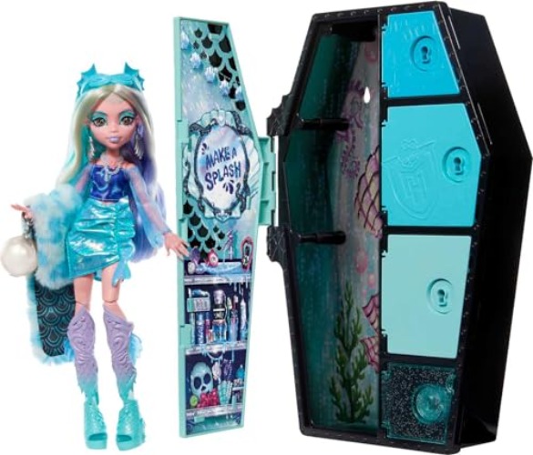Monster High Skulltimate Secrets Fearidescent Series Doll & Accessories, Lagoona Blue, Dress-Up Locker & 19+ Surprises - Lagoona