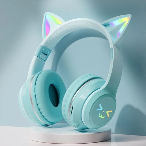 Cat Wireless RGB Light Up Headset with Microphone in Various Colours - Green