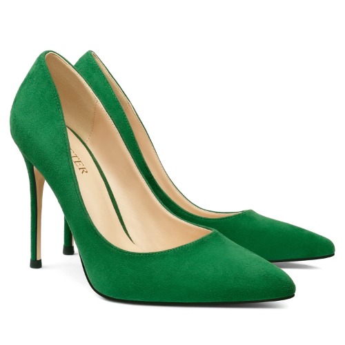 COLETER Women's 4 Inch Pumps Pointy Toe Wedding Dress Shoes Slip on Stiletto Pumps - 8.5 - Green Suede