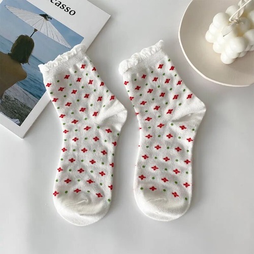 Cotton Cartoon Heart Flower Print Socks - style-3 / One Size
