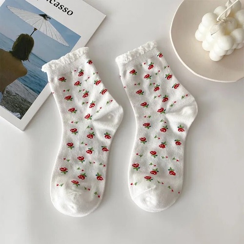 Cotton Cartoon Heart Flower Print Socks - style-5 / One Size