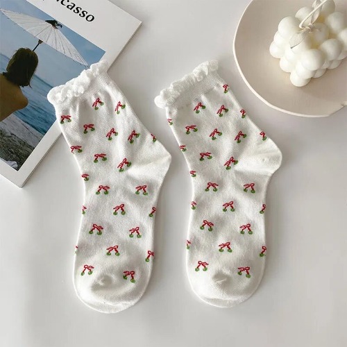 Cotton Cartoon Heart Flower Print Socks - style-6 / One Size