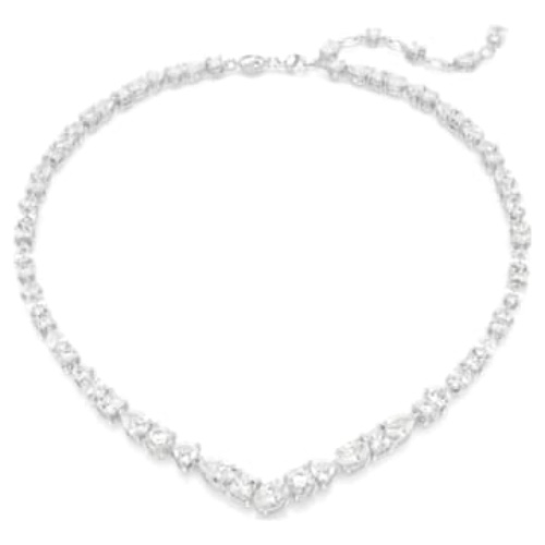 Mesmera necklace, Mixed cuts, White, Rhodium plated