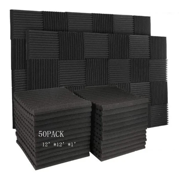 HEWEIYHY 50 Pack Acoustic Panels Soundproof Studio Foam for Walls Sound Absorbing Panels Sound Insulation Panels Wedge for Home Studio Ceiling, 1" X 12" X 12", Black (50PCS Black) - 