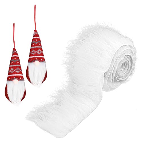 WLLHYF Faux Fur Fabric Precut Strips 2x60 inch Shaggy Plush Pre Cut Rolls Soft Fluffy Fuzzy Fur for DIY Craft Supply, Cosplay Costumes, Decoration, Gnome Beard Santa Hair (White) - White